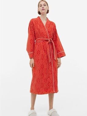 Orange Red Textured Velvet Bath Robe